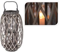 ECD Germany Lanterne Ried avec anse, 50 x Ø 28 cm, brun, en bois, aspect tressé, photophore avec insert en verre, lanterne rétro en osier, lanterne de jardin tressée à la main Chandelier