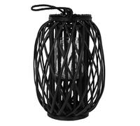 ECD Germany Lanterne Rotin 40 x Ø 26 cm Poignée Bois Naturel Noir Aspect Vannerie Osier Noir