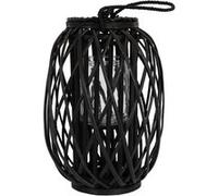 Lanterne Rotin 40 x Ø 26 cm Poignée Bois Naturel Noir Aspect Vannerie Osier