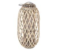 ECD Germany Lanterne Rotin 60 x Ø30 cm Poignée Bois Naturel Gris/Marron Aspect Vannerie Lanterne Insert Porte-Bougie en Verre Décoration Rétro en Vannerie Panier Chandelier Jardin Tressée Extérieur