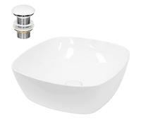 ECD Germany Lavabo Carré en Céramique, 405 x 140 mm, Blanc, avec Garniture de Vidage 1 1/4, pour Lavabo sans Trop-Plein, Vasque à Poser, Évier Moderne, Lave-Mains, Cuvette Salle de Bain Toilette