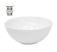 ECD Germany Lavabo en Céramique, Ø 320x135 mm, Blanc, avec Garniture de Vidage 1 1/4, pour Lavabo sans Trop-Plein, Vasque à Poser, Évier Moderne, Lave-Mains, Cuvette, pour Salle de Bain Toilette
