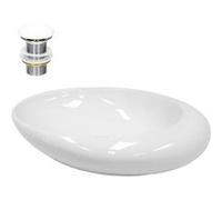 ECD Germany Lavabo en Céramique, 585 x 375 x 145 mm, Blanc, avec Garniture de Vidage 1 1/4, pour Lavabo sans Trop-Plein, Vasque à Poser, Évier Moderne, Lave-Mains, Cuvette Salle de Bain Toilette Blanc