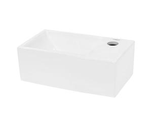 ECD Germany Lavabo en Céramique Blanc 350x205x125 mm, Rectangulaire, sans Kit de Vidange, Trou de Robinet à Droite, Vasque à Poser Suspendu, Mini Lave-Mains de Toilette Salle de Bain