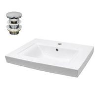 ECD Germany Lavabo en Céramique Blanc 605x465x160 mm avec Garniture de Vidage 1 1/4" Blanc G