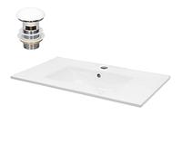 ECD Germany Lavabo en Céramique Blanc 810x465x175 mm avec Garniture de Vidage 1 1/4" Universel et Trop-Plein, Vasque Encastré, Design Élégant Moderne, Évier Lave-Mains pour Salle de Bain et Toilettes
