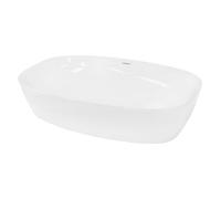 ECD Germany Lavabo Ovale de Salle de Bain, 605 x 380 x 140 mm, en Céramique, Blanc, Vasque à Poser Évier Lave-Mains pour Toilette, sans Kit de Vidange, Design Moderne Minimaliste