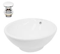 ECD Germany Lavabo Ronde en Céramique, Ø 420x170 mm, Blanc, avec Garniture de Vidage 1 1/4, pour Lavabo sans Trop-Plein, Vasque à Poser, Évier Moderne, Lave-Mains, Cuvette Salle de Bain Toilette Blanc