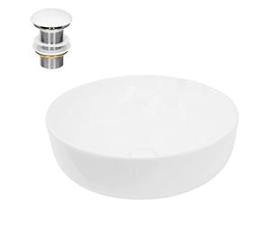 ECD Germany Lavabo Ronde en Céramique, 400x400x135 mm, Blanc, avec Garniture de Vidage 1 1/4, pour Lavabo sans Trop-Plein, Vasque à Poser, Évier Moderne, Lave-Mains, Cuvette Salle de Bain Toilette