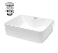ECD Germany Lavabo Salle de Bain - 480 x 380 mm - en Céramique - Carré - Blanc - Lave-Mains Évier - Lavabo Vasque à Poser sur Meuble - Design Moderne - avec Kit de Vidange sans Trop-Plein