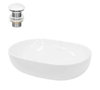 ECD Germany Lavabo Salle de Bain - 600 x 420 mm - en Céramique - Ovale - Blanc - Lave-Mains Évier - Lavabo Vasque à Poser sur Meuble