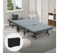ECD Germany Lit d'invités 90 x 200 cm, pliable, simple, avec matelas/rembourrage, lit de voyage sur 8 roues, cadre en acier, stable jusqu'à 200 kg, lit en métal, portable pour enfants et adultes