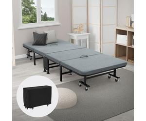 ECD Germany Lit d'invités 90 x 200 cm, pliable, simple, avec matelas/rembourrage, lit de voyage sur 8 roues, cadre en acier, stable jusqu'à 200 kg, lit en métal, portable pour enfants et adultes
