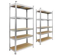 ECD Germany Lot 2x Étagère de Rangement - 170x70x30 cm - Charge jusqu'à 350 kg - en Métal Galvanisé - 5 Panneaux MDF Réglables en Hauteur - Étagère de Stockage Rayonnage - Étagère de Garage d'Atelier