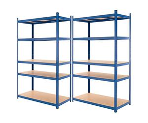 ECD Germany Lot 2x Étagère de Rangement - 200x100x50 cm - Capacité max. 875 kg 5 Tablettes MDF Rayonnage Métallique Bleu Hauteur Réglable Unité de Stockage Charge Lourde Râtelier Garage Cuisine Cave