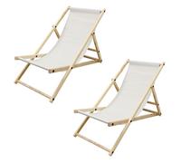 Chaise longue - transat ECD Germany Lot de 2 Chaise Longue en Bois de Pin Beige Pliable 120 kg Réglable à 3