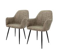 ECD Germany Lot de 2 Chaises de Salle à Manger, avec Dossier et Accoudoirs, Vert Olive, Revêtement en Simili et Pieds en Métal, Fauteuil Ergonomique de Salon Réception Bureau, Matériel de Montage