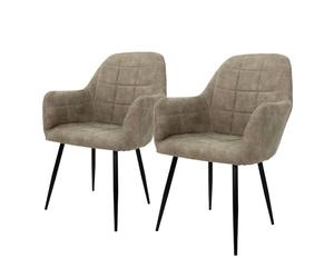 ECD Germany Lot de 2 Chaises de Salle à Manger, avec Dossier et Accoudoirs, Vert Olive, Revêtement en Simili et Pieds en Métal, Fauteuil Ergonomique de Salon Réception Bureau, Matériel de Montage
