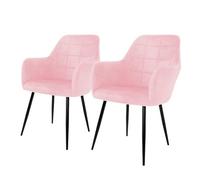 ECD Germany Lot de 2 Chaises de Salle à Manger Cuisine Salon Séjour - Rose - Assise Siège Rembourrée en Velours Structure en Métal Fauteuil Rétro avec Accoudoirs pour Bureau Réception Meuble Maison