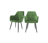 ML-Design Lot de 2 chaises salle à manger vert sauge velours dossier et accoudoirs pieds métal noir