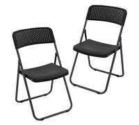 ECD Germany Lot de 2 Chaises de Terrasse Pliantes, Aspect Rotin, Noir, Structure Métallique Robuste, Supporte Jusqu’à 200 kg, Résistantes aux UV et Intempéries, Peu Encombrantes, de Jardin Camping