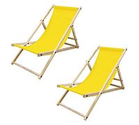 ECD Germany Lot de 2 Chaises Longues Pliantes en Bois Chiliennes, Jaune, Dossier Réglable, 3 Positions de Couchage, jusqu'à 120kg, Bain de Soleil en Tissu pour la Plage Jardin Terrasse Camping