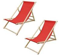 Lot de 2 Chaises Longues Pliantes en Bois Chiliennes, Rouge, Dossier Réglable,