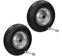 ECD Germany Lot de 2 roues de brouette en PU increvables 390mm noir avec axe 4.80/4.00-8 pneu en caoutchouc plein jante en acier charge 200kg accessoires de rechange pour chariot de jardin et chantier