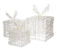 Lot de 3 Boîtes Cadeaux avec 90 LEDs Blanc Chaud, en Métal, Alimentation