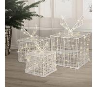 ECD Germany Lot de 3 Boîtes Cadeaux avec 90 LEDs Blanc Chaud, en Métal, Alimentation Électrique, IP44 Étanche, Intérieur/Extérieur, Décoration de Noël, Cadeau Illuminé, Décoration pour Maison/Sapin