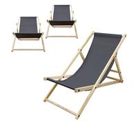 ECD Germany Lot de 3 Chaises Longues Pliantes en Bois Chiliennes, Anthracite, Dossier Réglable, 3 Positions de Couchage, jusqu'à 120kg, Bain de Soleil en Tissu pour la Plage Jardin Terrasse Camping
