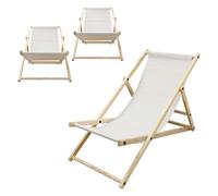 ECD Germany Lot de 3 Chaises Longues Pliantes en Bois Chiliennes, Beige, Dossier Réglable, 3 Positions de Couchage, jusqu'à 120kg, Bain de Soleil en Tissu pour la Plage Jardin Terrasse Camping