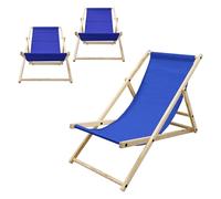 ECD Germany Lot de 3 Chaises Longues Pliantes en Bois Chiliennes, Bleu Foncé, Dossier Réglable, 3 Positions de Couchage, jusqu'à 120kg, Bain de Soleil en Tissu pour la Plage Jardin Terrasse Camping