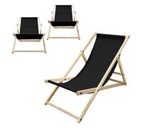 Lot de 3 Chaises Longues Pliantes en Bois Chiliennes, Noir, Dossier Réglable,