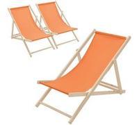 ECD Germany Lot de 3 Chaises Longues Pliantes en Bois Chiliennes, Orange, Dossier Orange
