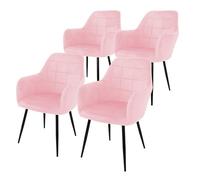 ECD Germany Lot de 4 Chaises de Salle à Manger - Assise Siège Rembourrée en Velours - Structure en Métal - Fauteuil avec Accoudoirs - Chaise de Salon - Chaises de Réception pour Bureau - Rose