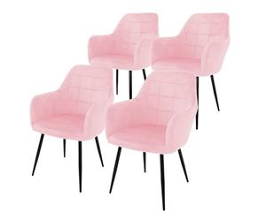 ECD Germany Lot de 4 Chaises de Salle à Manger - Assise Siège Rembourrée en Velours - Structure en Métal - Fauteuil avec Accoudoirs - Chaise de Salon - Chaises de Réception pour Bureau - Rose