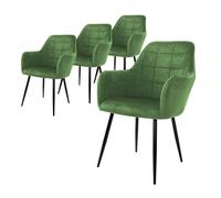 ECD Germany Lot de 4 chaises de salle à manger avec dossier et accoudoirs, vert clair, chaises de cuisine avec revêtement en