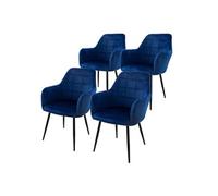 ECD Germany Lot de 4 Chaises de Salle à Manger - Bleu Foncé - Style Rétro - Assise Bleu foncé