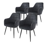 ECD Germany Lot de 4 Chaises de Salle à Manger Cuisine Salon Séjour Gris Foncé Assise Siège Rembourrée en Velours Structure