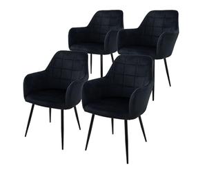ECD Germany Lot de 4 Chaises de Salle à Manger Cuisine Salon Séjour - Noir - Assise Siège Rembourrée en Velours Structure en Métal Fauteuil Rétro avec Accoudoirs pour Bureau Réception Meuble Maison