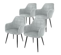 Chaise ECD Germany Lot de 4 Chaises de Salle à Manger Cuisine Salon Séjour - Gris - Assise Siège Rembourrée en Velours Structure en Métal Fauteuil Rétro avec Accoudoirs