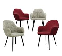 ECD Germany Lot de 4 Chaises de Salle à Manger - Siège Velours / Cuir Synthétique - Pieds en Métal - Fauteuil avec Dossier