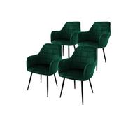 Lot De 4 Chaises Salle À Manger Cuisine Aspect Velours Vert Foncé Design Rétro