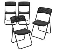 ECD Germany Lot de 4 Chaises de Terrasse Pliantes, Aspect Rotin, Noir, Structure Métallique Robuste, Supporte Jusqu’à 200 kg, Résistantes aux UV et Intempéries, Peu Encombrantes, de Jardin Camping