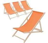 Lot de 4 Chaises Longues Pliantes en Bois Chiliennes, Orange, Dossier