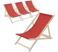 Lot de 4 Chaises Longues Pliantes en Bois Chiliennes, Rouge, Dossier Réglable,