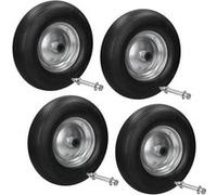 ECD Germany Lot de 4 roues de brouette en PU increvables 390mm noir avec axe 4.80/4.00-8 pneu en caoutchouc plein jante en acier charge 200kg accessoires de rechange pour chariot de jardin et chantier