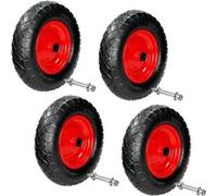 ECD Germany Lot de 4 roues de brouette pneumatique à air 390 mm noires avec axe 4.80/4.00-8 pneu avec valve jante rouge en acier charge 200 kg accessoire de rechange robuste pour chariot de jardin Sch