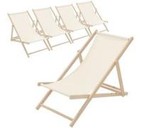 ECD Germany Lot de 5 Chaises Longues Pliantes en Bois Chiliennes, Beige, Dossier Réglable, Beige